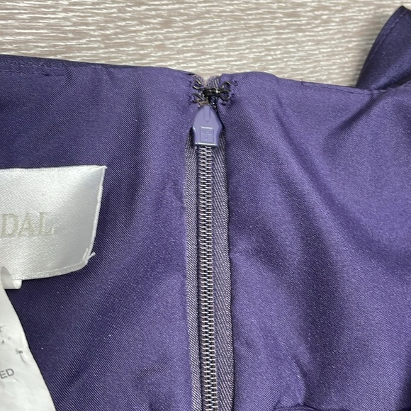 David’s Bridal One Shoulder Long Jersey Dress with Cascade Back Lapis Purple 8 - Picture 14 of 16